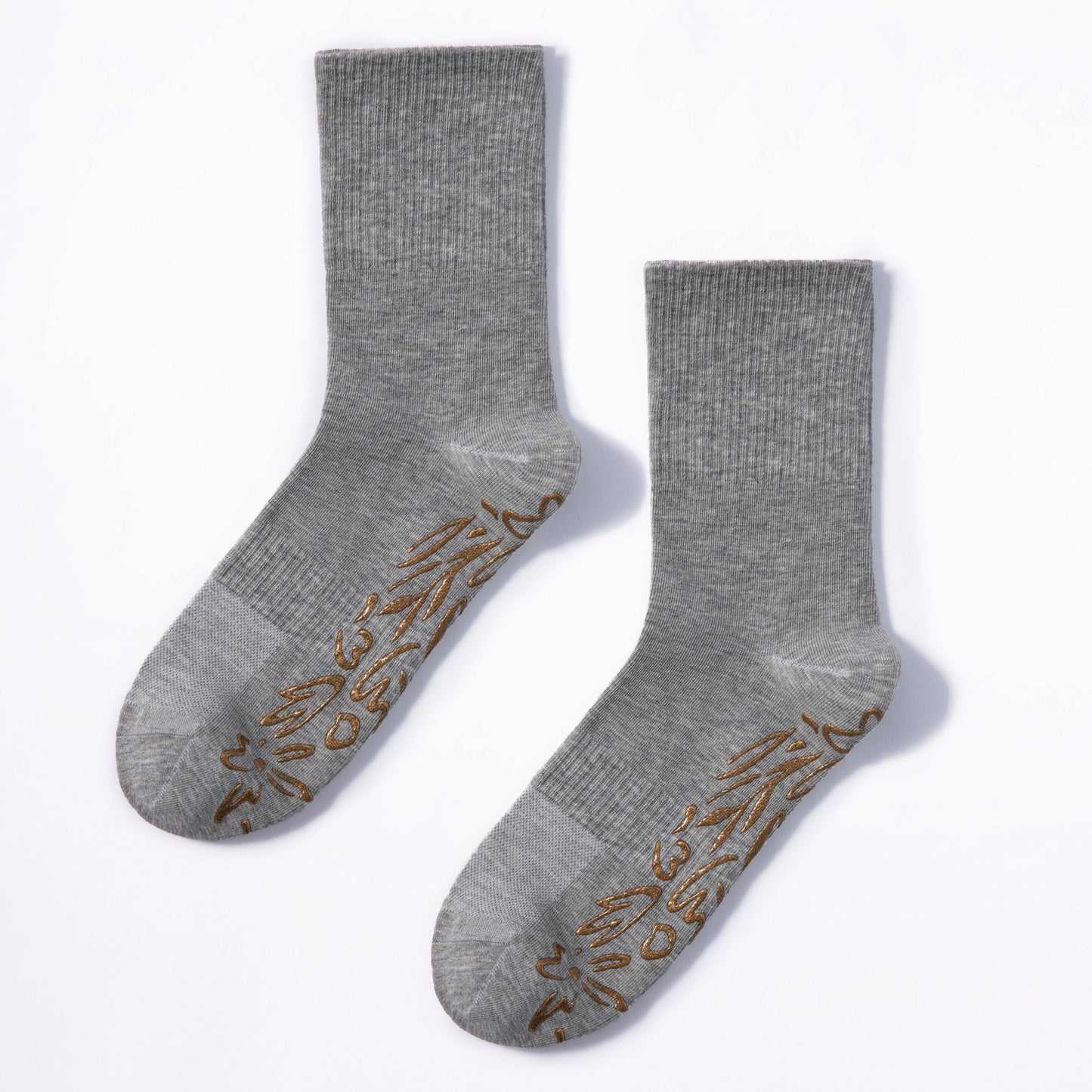 Serene Socks- Adult Organic Cotton Non-Slip Socks- 4 Seasons- Grey- 2 Pairs