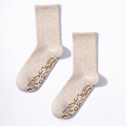 Serene Socks- Adult Organic Cotton Non-Slip Socks-  4 Seasons- Beige- 2 Pairs