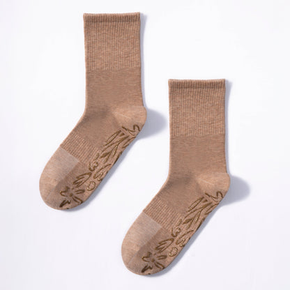 Serene Socks- Adult Organic Cotton Non-Slip Socks- 4 Seasons- Brown- 2 Pairs
