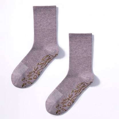 Serene Socks- Adult Organic Cotton Non-Slip Socks- 4 Seasons- Lavender- 2 Pairs