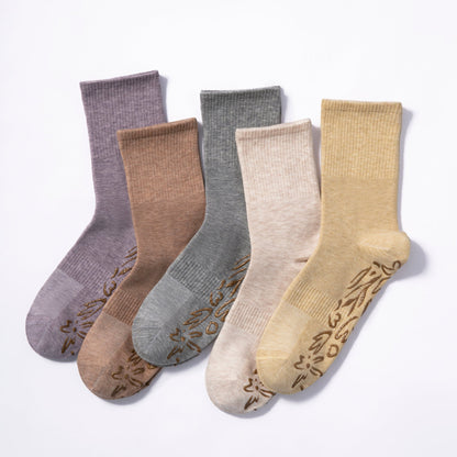 Serene Socks- Adult Organic Cotton Non-Slip Socks- 4 Seasons- Grey- 2 Pairs