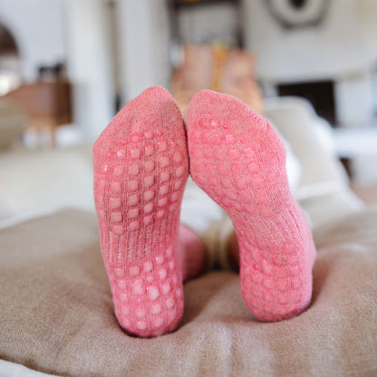 Serene Socks- Adult Merino Wool Non-Slip Socks- Coral- 1 pair