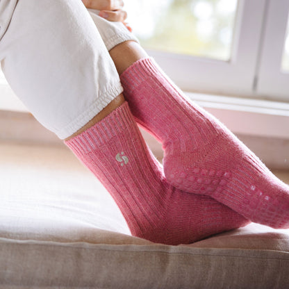 Serene Socks- Adult Merino Wool Non-Slip Socks- Coral- 1 pair