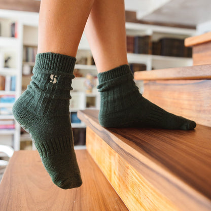 Serene Socks- Adult Merino Wool Non-Slip Socks- Dark Green- 1 pair