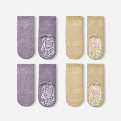 Organic Cotton Socks- Lavender & Lemon- 4 Pairs of Stay-On Baby & Toddler Non-Slip Socks