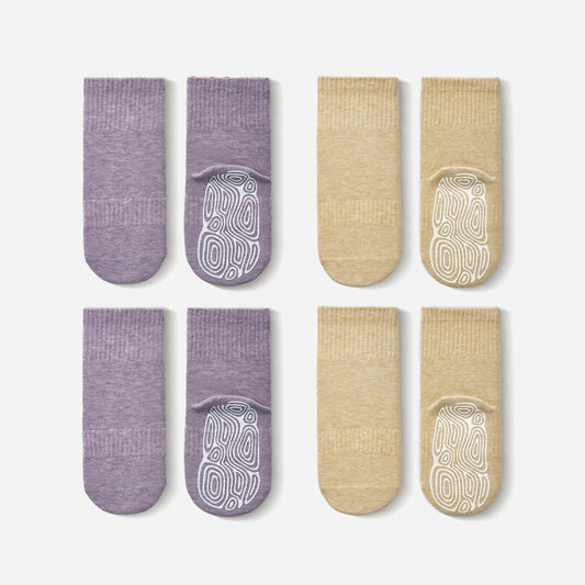 Organic Cotton Socks- Lavender & Lemon- 4 Pairs of Stay-On Baby & Toddler Non-Slip Socks