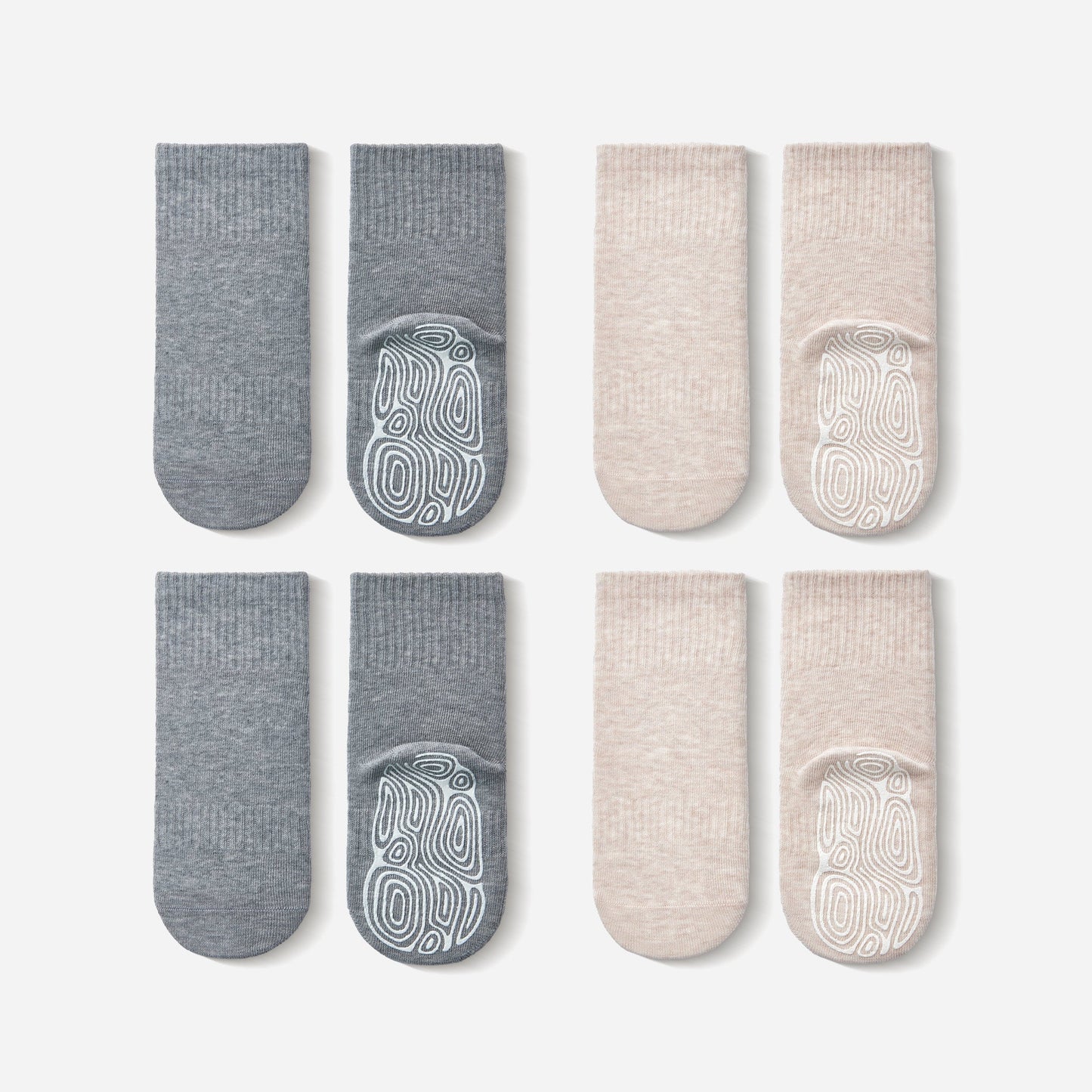 Organic Cotton Socks- Beige & Grey- 4 Pairs of Stay-On Baby & Toddler Non-Slip Socks