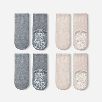 Organic Cotton Socks- Beige & Grey- 4 Pairs of Stay-On Baby & Toddler Non-Slip Socks