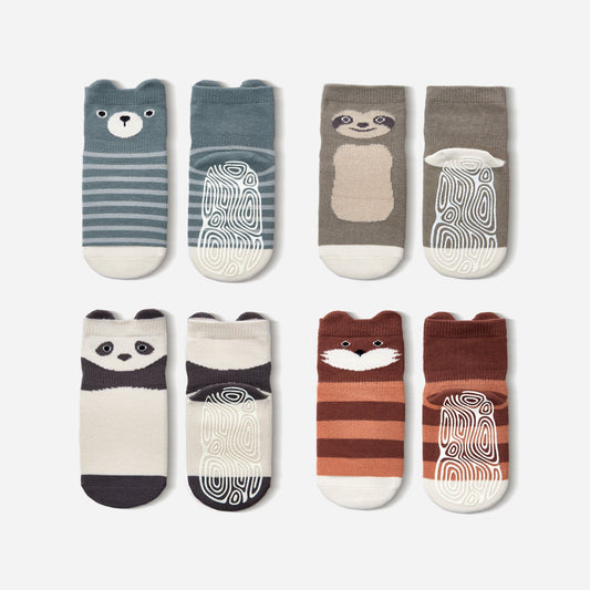 Critter Crew II- Organic- 4 Pairs of Stay-On Baby & Toddler Non-Slip Socks