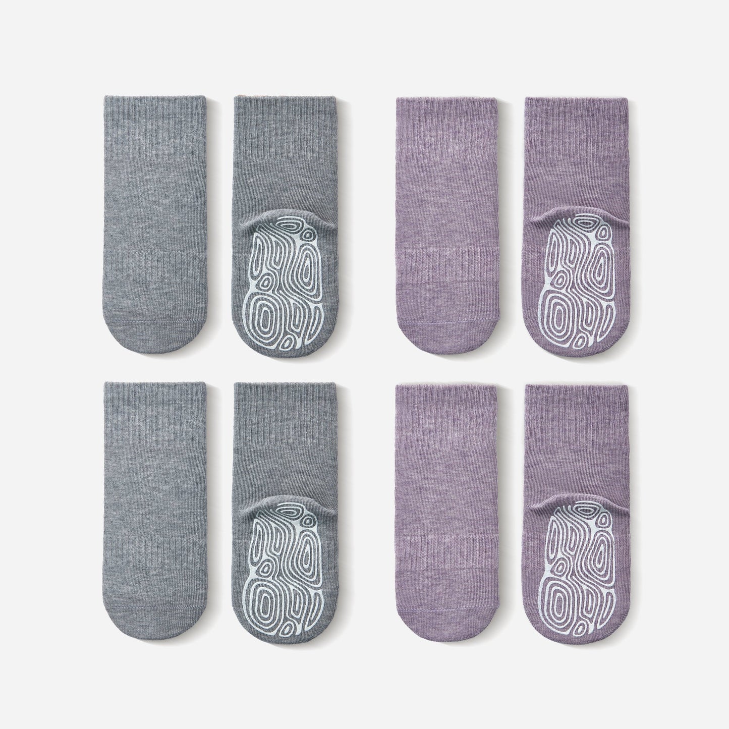 Organic Cotton Socks- Lavender & Grey- 4 Pairs of Stay-On Baby & Toddler Non-Slip Socks