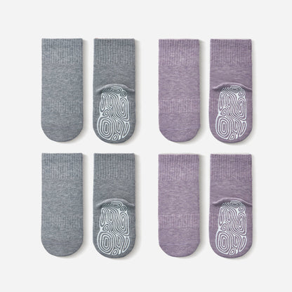 Organic Cotton Socks- Lavender & Grey- 4 Pairs of Stay-On Baby & Toddler Non-Slip Socks