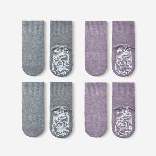 Organic Cotton Socks- Lavender & Grey- 4 Pairs of Stay-On Baby & Toddler Non-Slip Socks