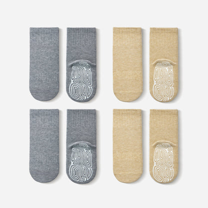 Organic Cotton Socks- Grey & Lemon- 4 Pairs of Stay-On Baby & Toddler Non-Slip Socks