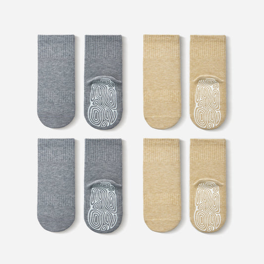 Organic Cotton Socks- Grey & Lemon- 4 Pairs of Stay-On Baby & Toddler Non-Slip Socks