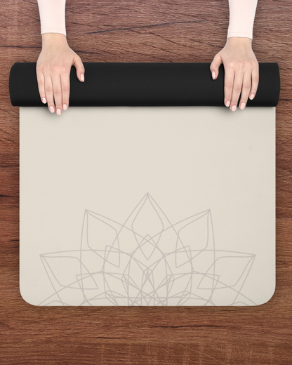 Rubber Yoga Mat – Eco‑Friendly, Non‑Slip (5 mm) | Sand Beige with Mandala Spiritual Design