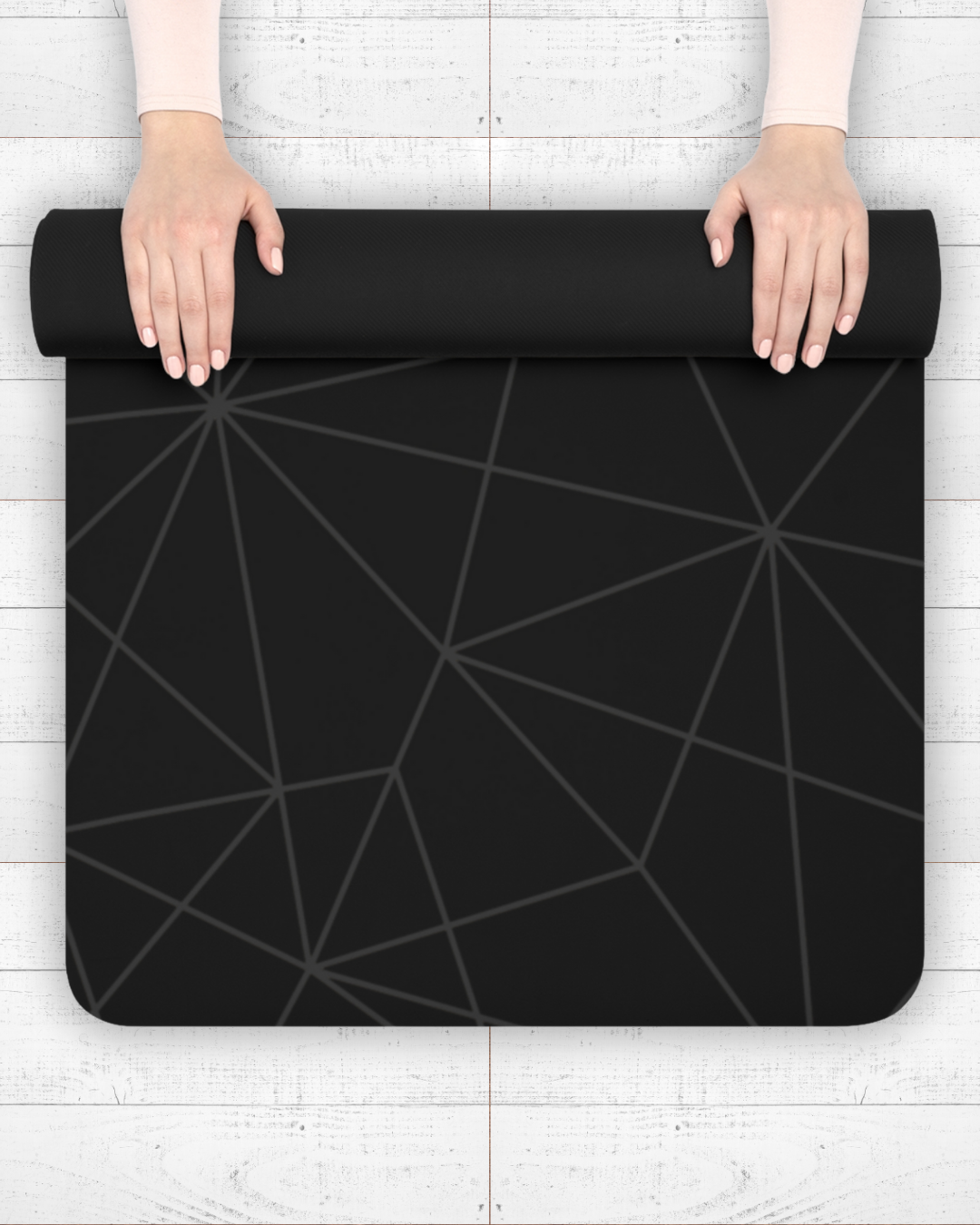 Rubber Yoga Mat – Eco‑Friendly, Non‑Slip (5 mm) | Black Petrol with Geometric Alignment