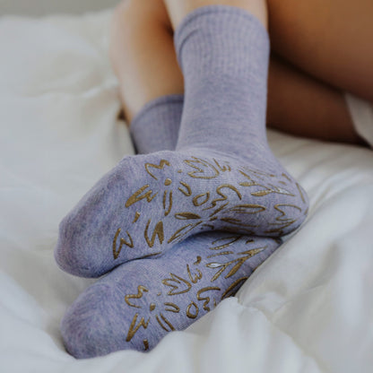 Serene Socks- Adult Organic Cotton Non-Slip Socks- 4 Seasons- Lavender- 2 Pairs