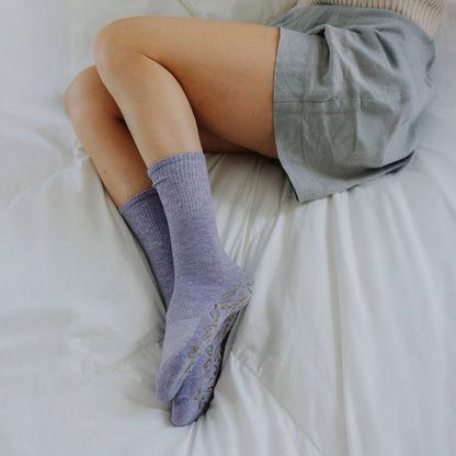 Serene Socks- Adult Organic Cotton Non-Slip Socks- 4 Seasons- Lavender- 2 Pairs