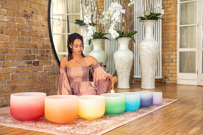7 Chakra Color Quartz Crystal Singing Bowls Set (8"-14")