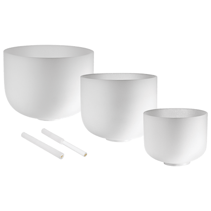 432 Hz Crystal Singing Bowls 8” F4, 10” D4, 12” C4 - Pure Harmony Set