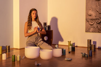 432 Hz Crystal Singing Bowls 8” F4, 10” D4, 12” C4 - Pure Harmony Set