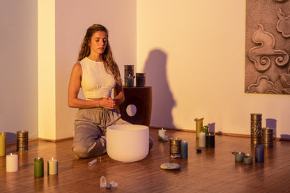 432 Hz 8"-14" Crystal Singing Bowls Chakra Set of 7 - Pure White Frosted Quartz