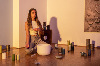 432 Hz 8"-14" Crystal Singing Bowls Chakra Set of 7 - Pure White Frosted Quartz