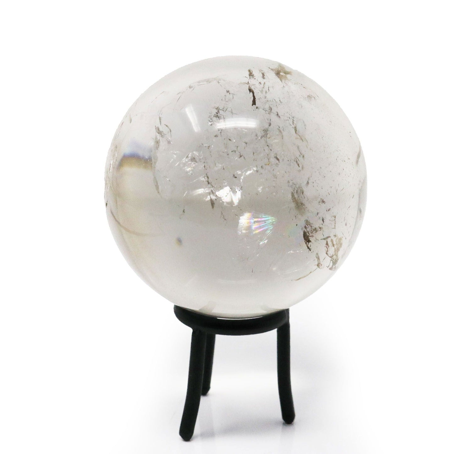 Quartz Sphere - Clear with Slight Smoky on Lucite Ring Stand