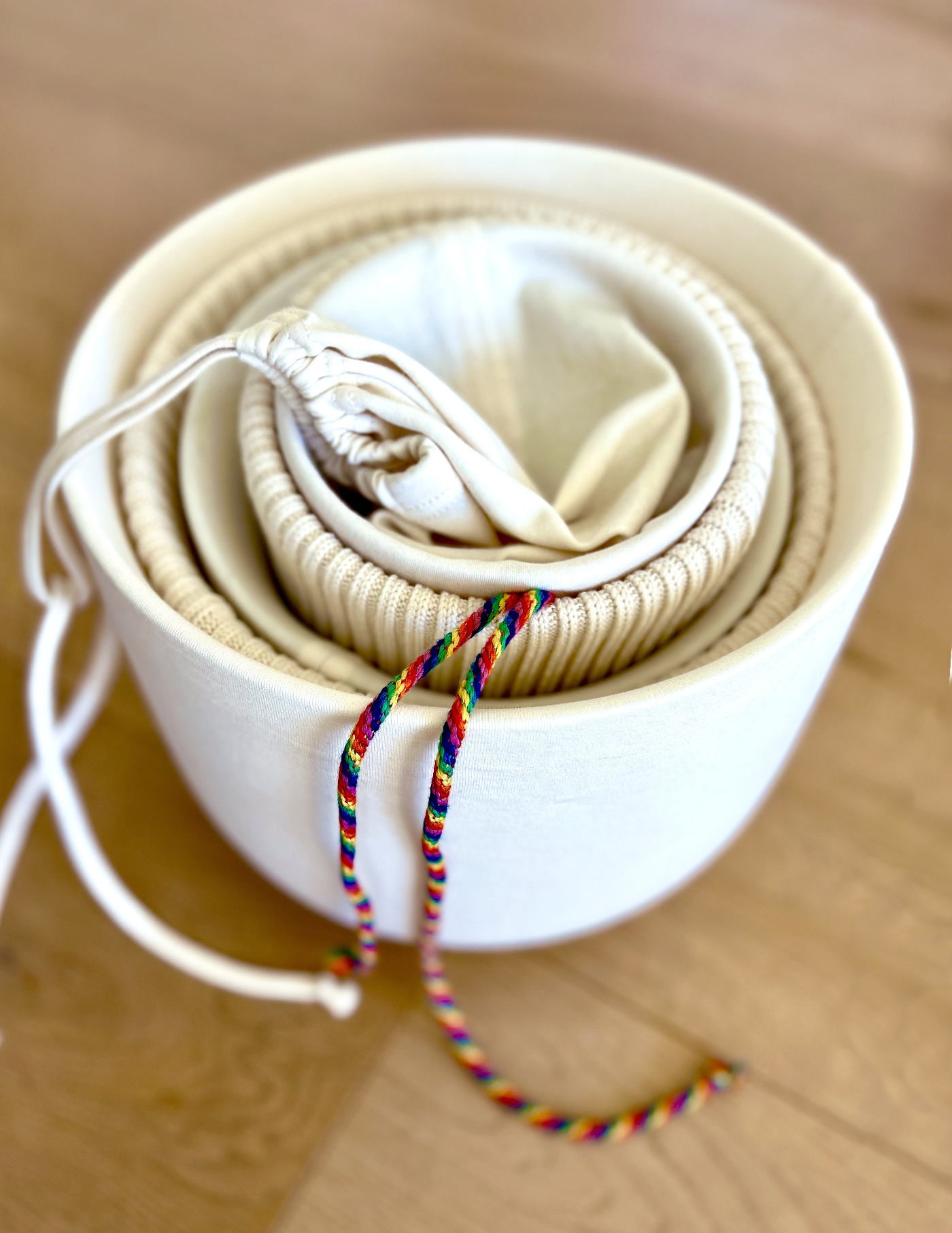 Harmonic Covers and Skins nested together showing alternating system for singing bowl travel protection